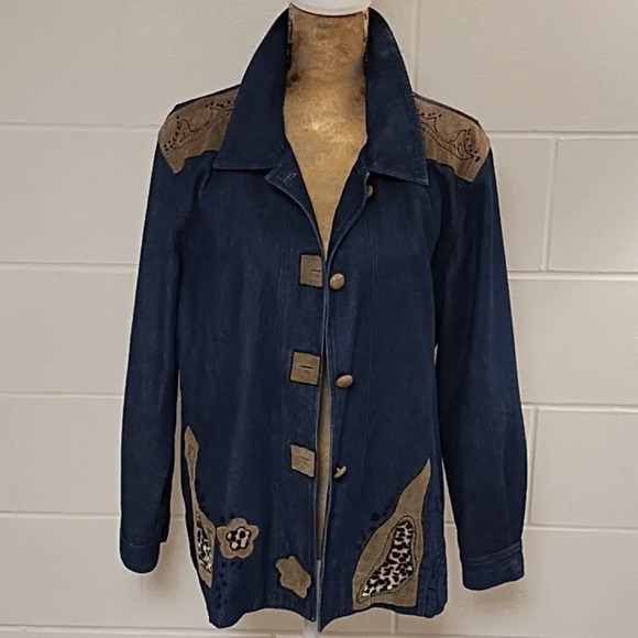 Great Cavalier M Denim Jean Jacket Genuine Suede Leopard Fur Embroidery Washable - Picture 15 of 15